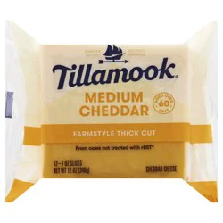 Tillamook Farmstyle Medium Cheddar Cheese Slices 12 - 1 oz Slices
