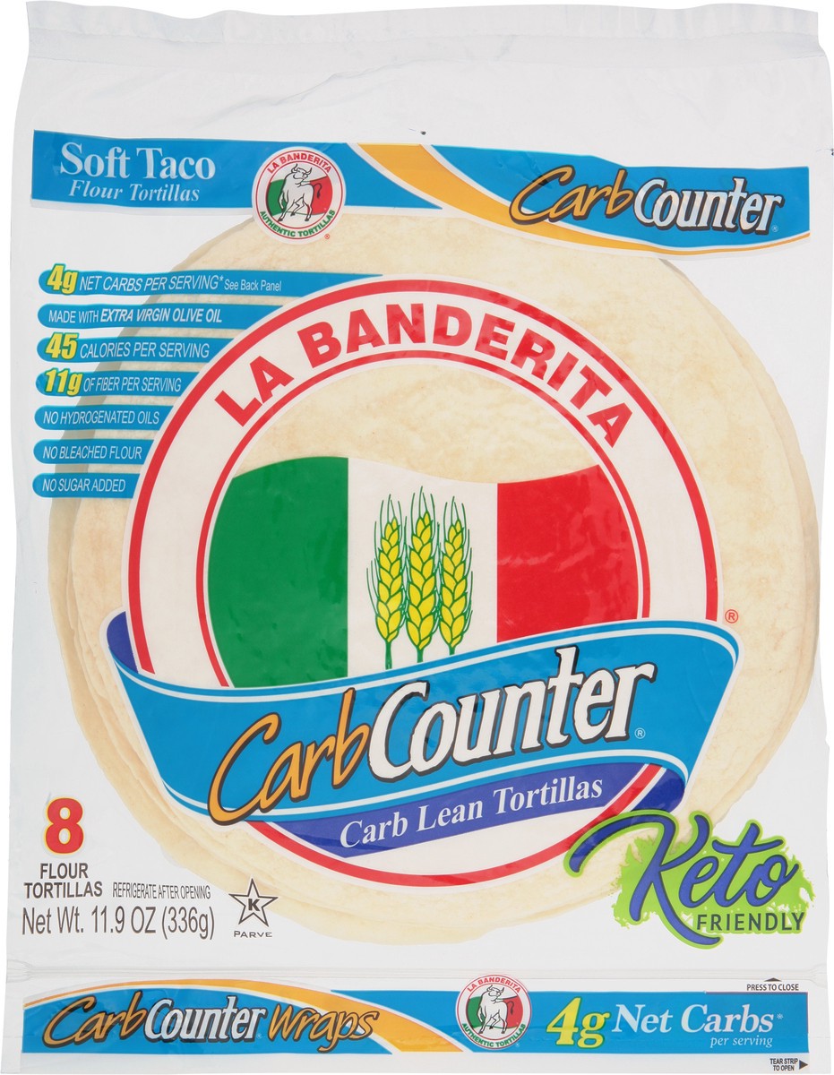 slide 5 of 9, La Banderita Carb Counter, 8" Low Carb Tortilla, Keto Friendly, 8 ct