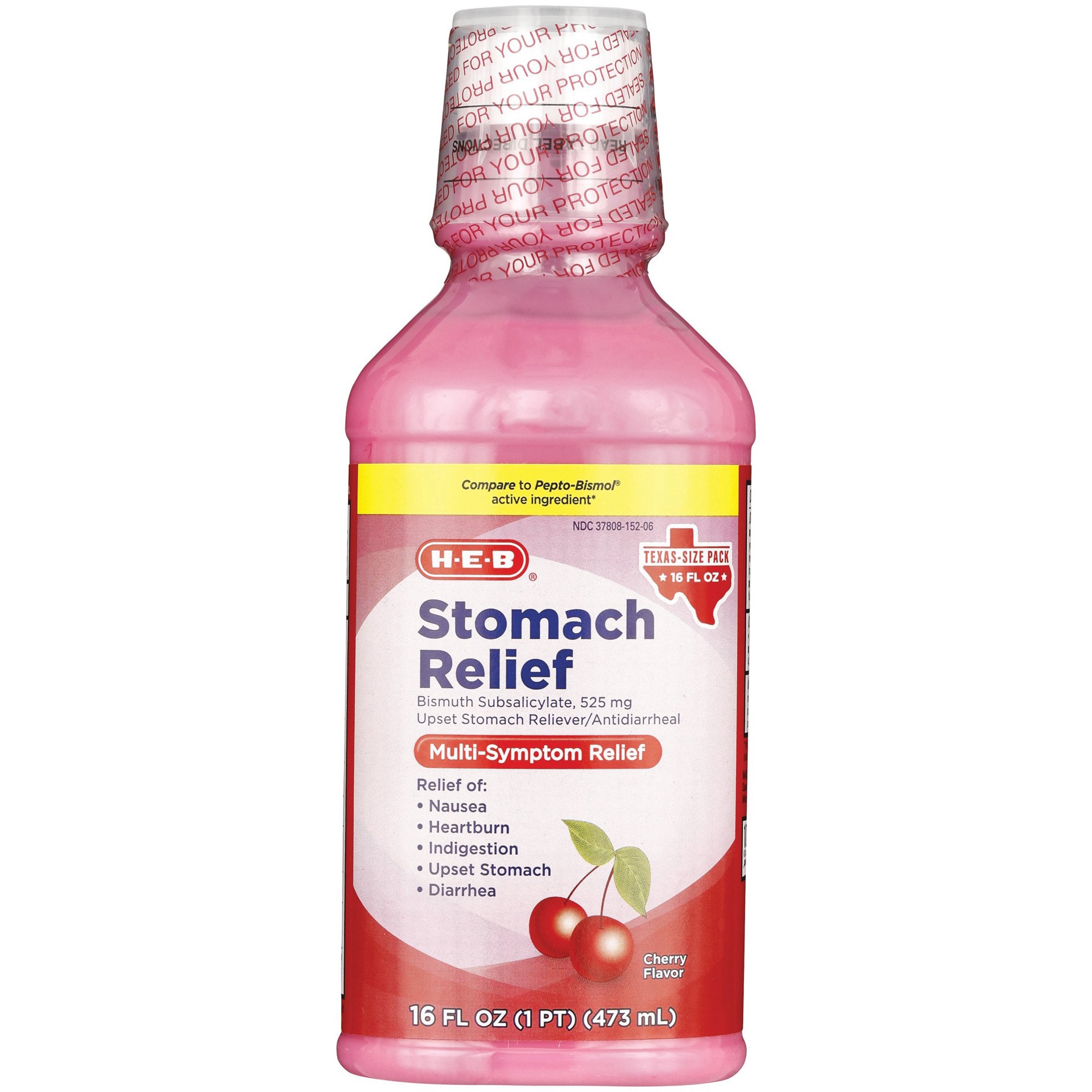 slide 1 of 1, H-E-B Stomach Relief Regular Strength, Cherry, 16 oz