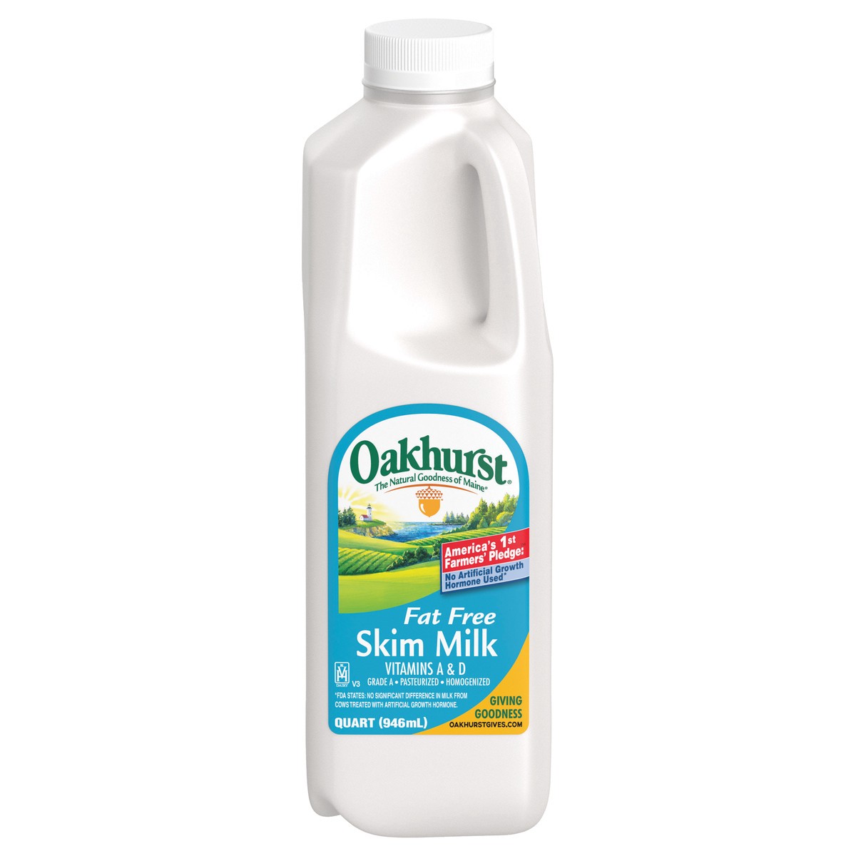 slide 2 of 4, Oakhurst Fat Free Skim Milk Quart - 1 qt, 1 qt