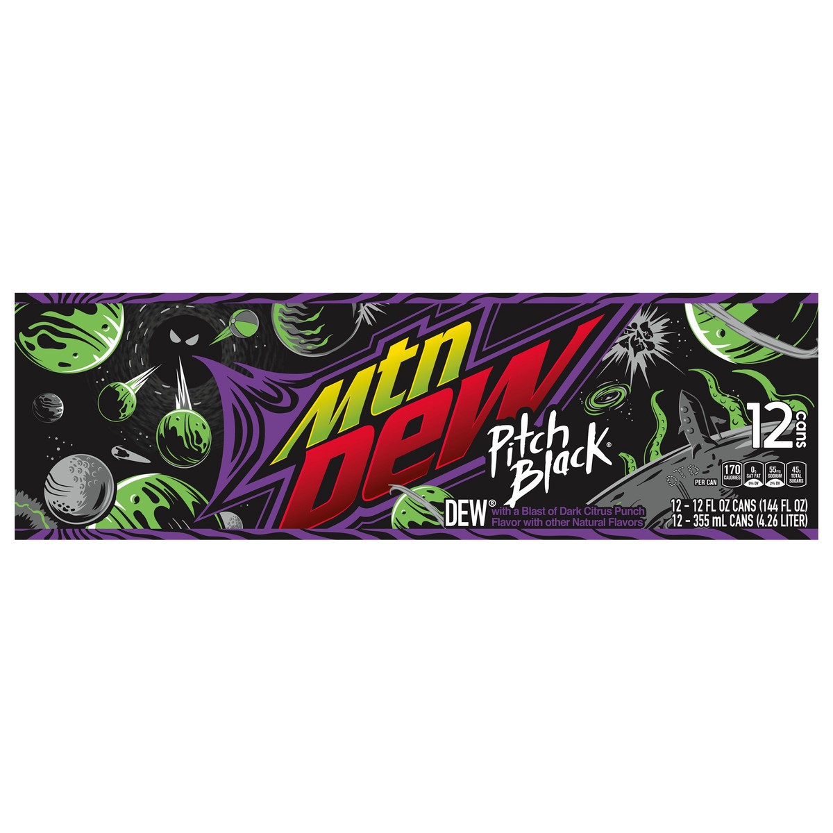 slide 1 of 3, Mountain Dew Pitch Black Soda Dark Citrus Punch - 12 ct, 12 ct