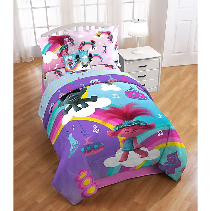 slide 1 of 4, Trolls Poppy Rainbow Twin/Full Comforter Set, 3 ct