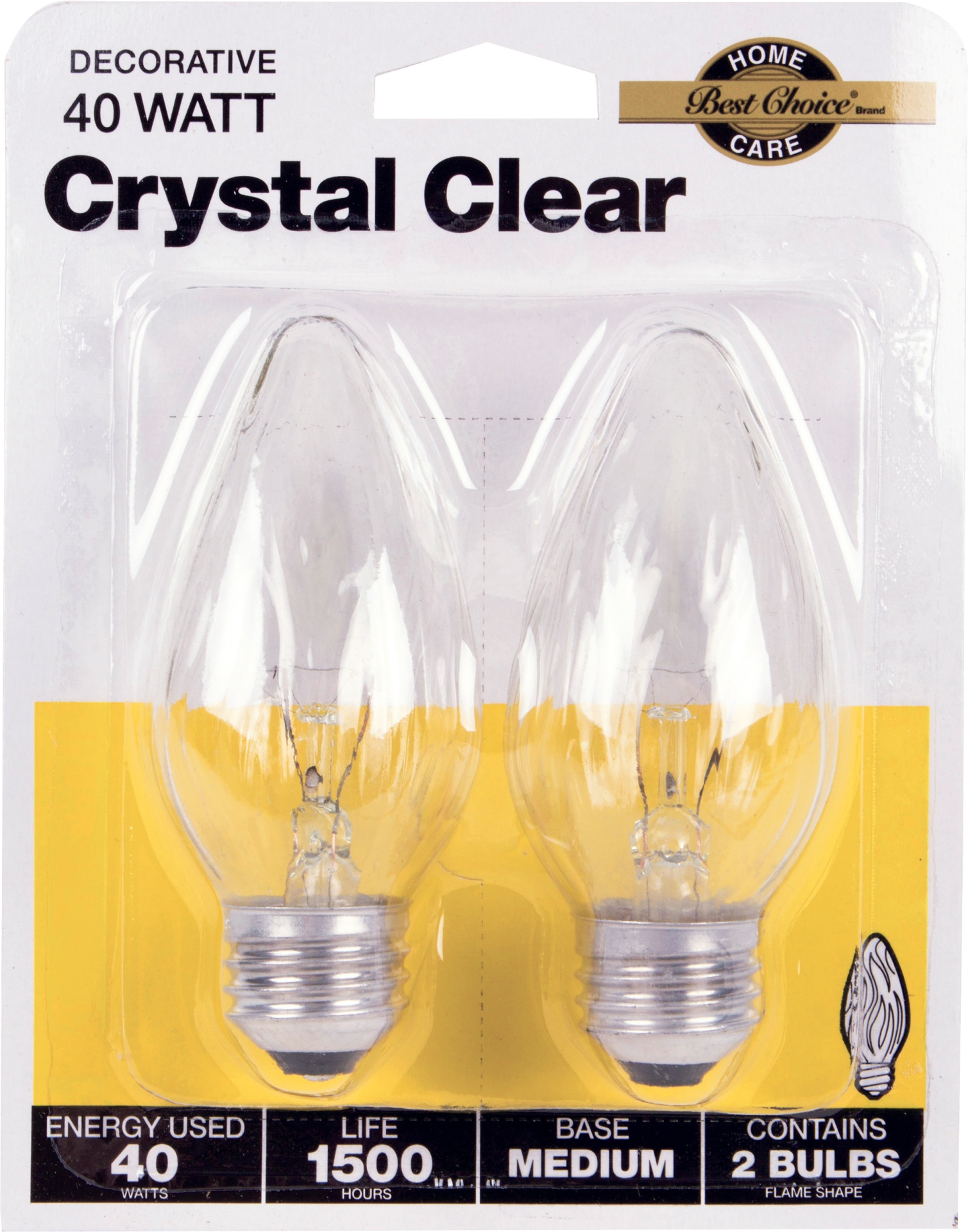 slide 1 of 1, Best Choice Clear Flame Tip Medium Base 40 Watt, 2 ct