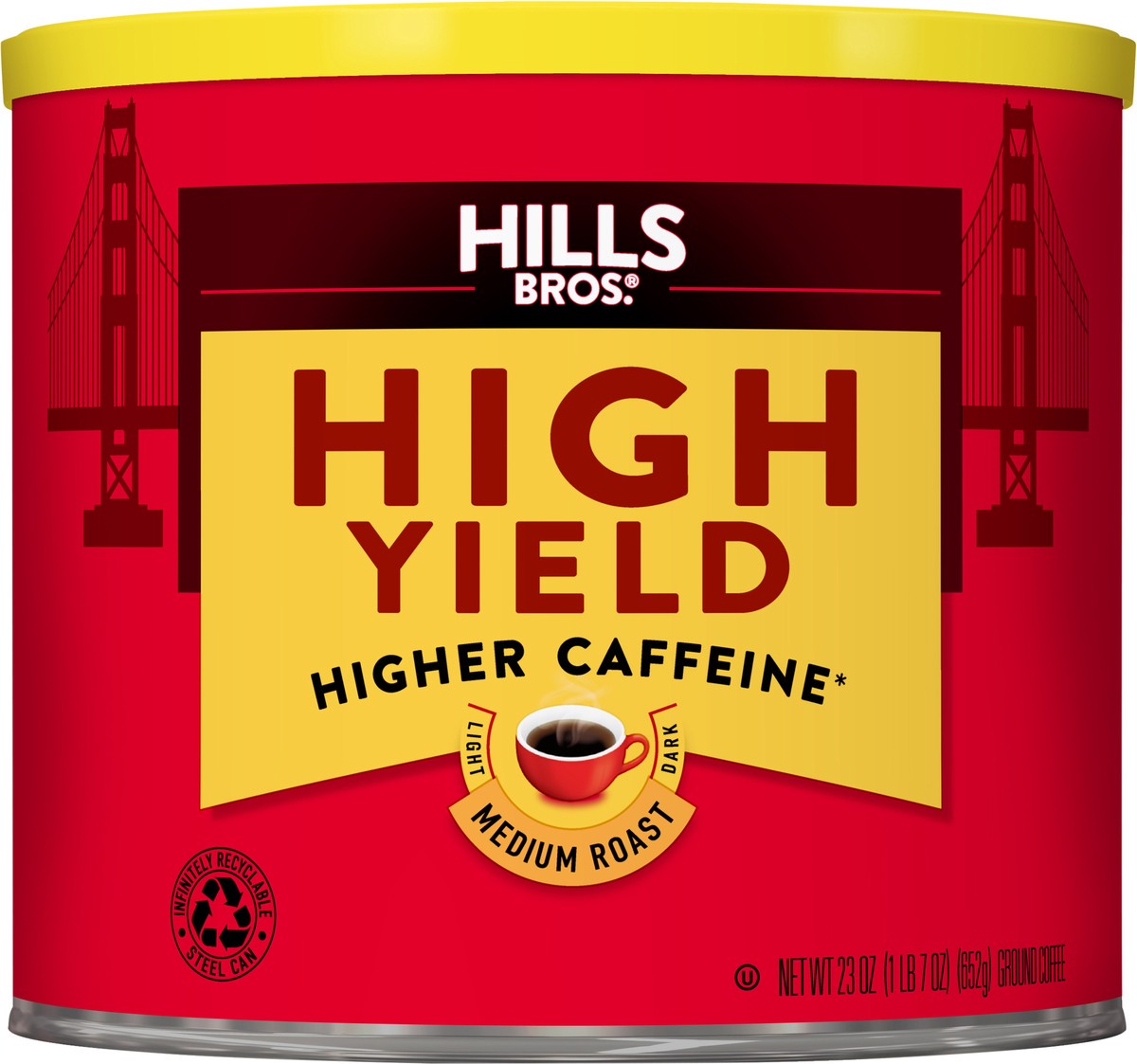 slide 4 of 7, Hills Bros. High Yield Medium Roast Ground Coffee - 23 oz, 23 oz