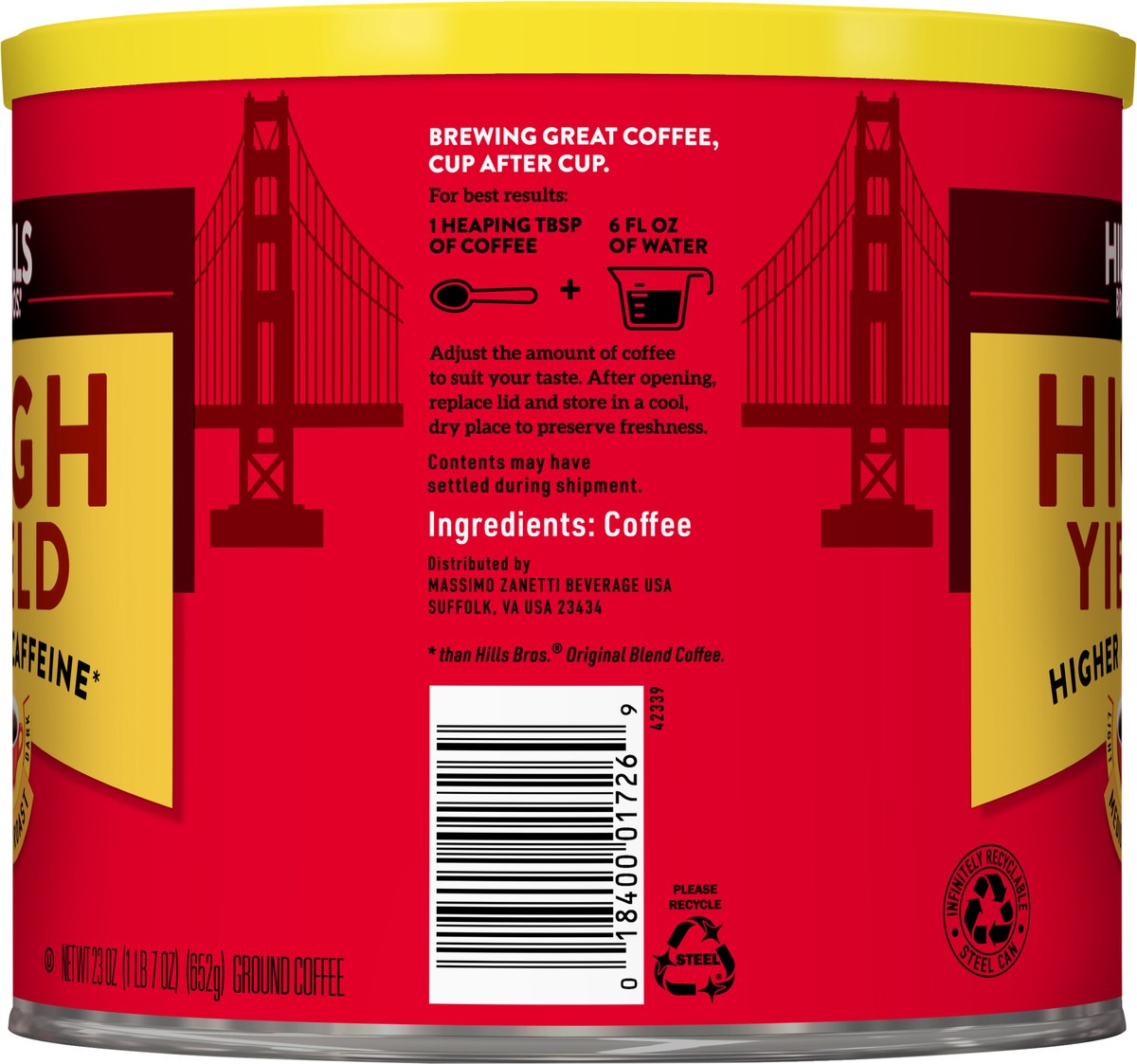 slide 2 of 7, Hills Bros. High Yield Medium Roast Ground Coffee - 23 oz, 23 oz