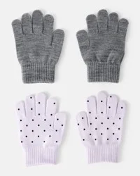 Carter's Girls 2-Pack Cat Polka Dot Winter Gloves- Purple/Grey Purple/Grey 4-7