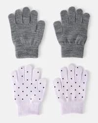 Carter's Girls 2-Pack Cat Polka Dot Winter Gloves- Purple/Grey Purple/Grey 4-7