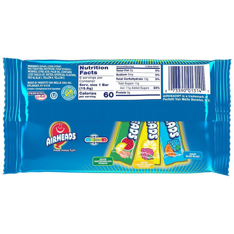 slide 2 of 2, Airheads Bars, Sour Assorted, 0.55 oz x 9 ct