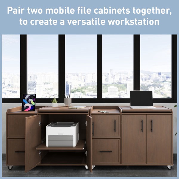 slide 8 of 10, Realspace® 40""W Multifunction Mobile File Cabinet Printer Stand with Integrated Power & Charging, Espresso Oak, 1 ct
