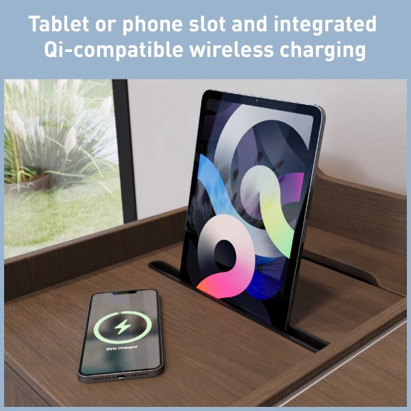 slide 5 of 10, Realspace® 40""W Multifunction Mobile File Cabinet Printer Stand with Integrated Power & Charging, Espresso Oak, 1 ct