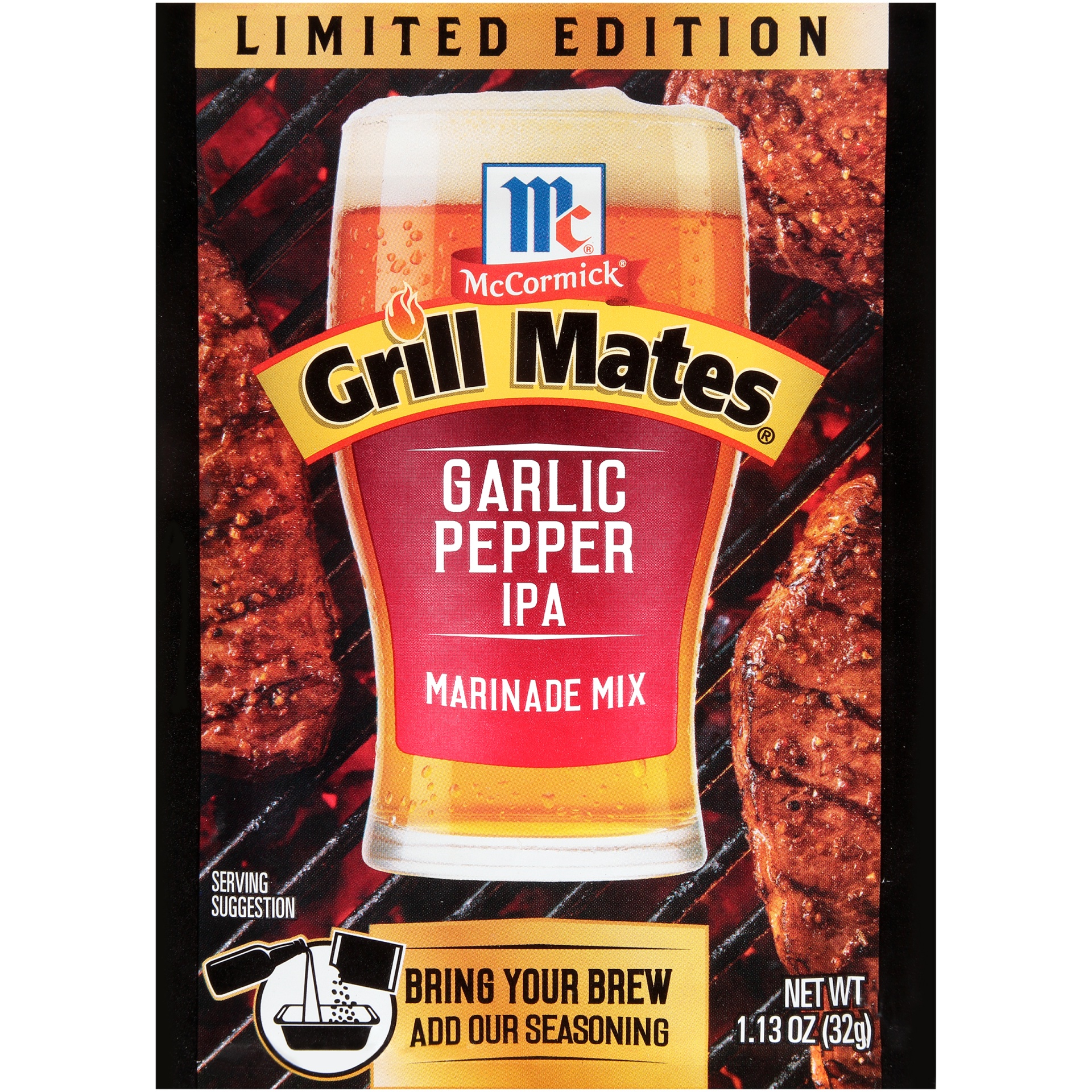 slide 1 of 1, McCormick Grill Mates Garlic Pepper IPA Marinade Mix 1.13 oz. Packet, 1.13 oz