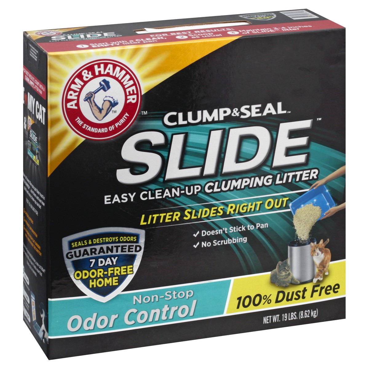 slide 4 of 9, ARM & HAMMER SLIDE Easy Clean-Up Litter, Non-Stop Odor Control, 19lb, 19 lb