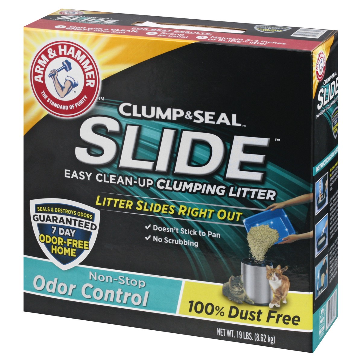 slide 8 of 9, ARM & HAMMER SLIDE Easy Clean-Up Litter, Non-Stop Odor Control, 19lb, 19 lb