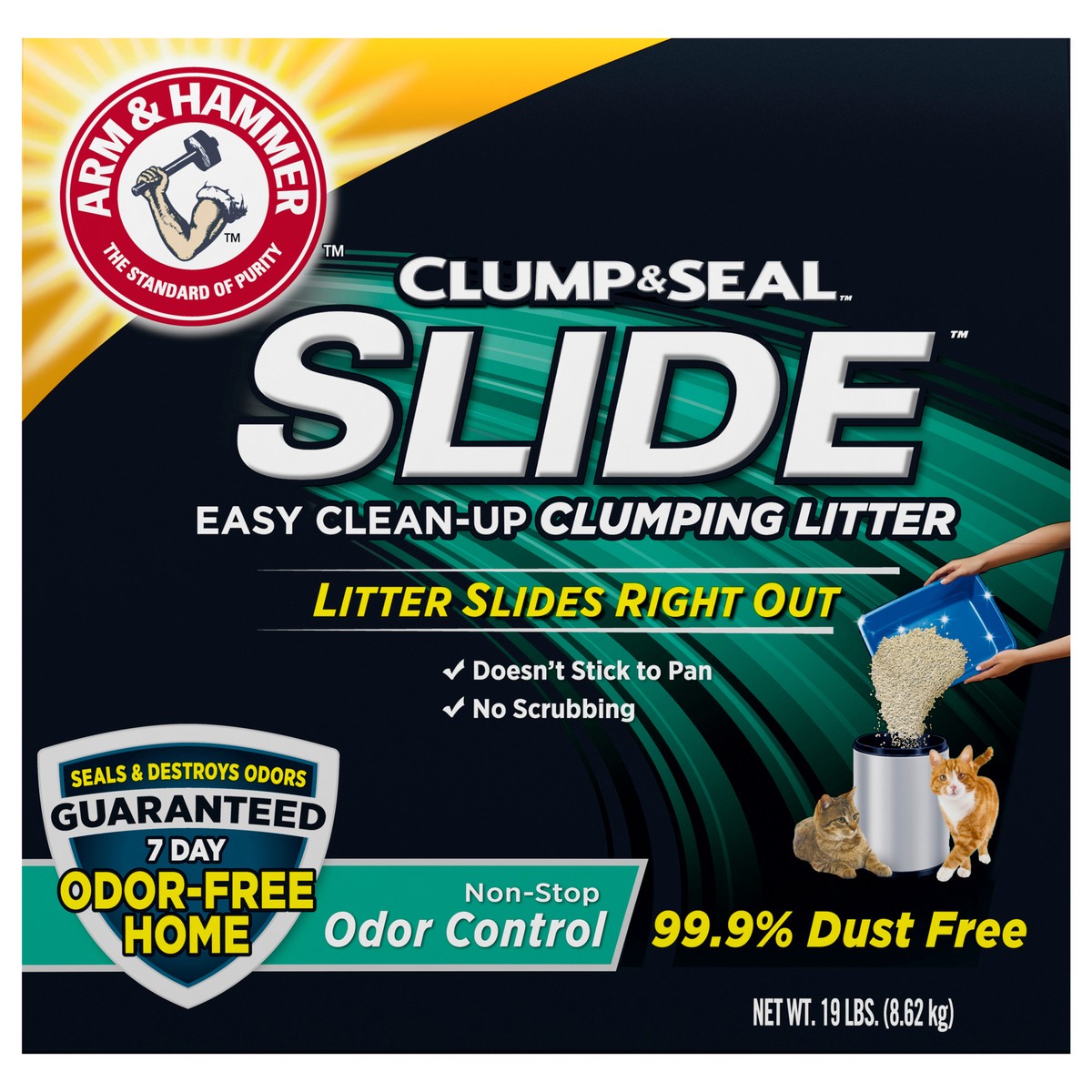 slide 1 of 9, ARM & HAMMER SLIDE Easy Clean-Up Litter, Non-Stop Odor Control, 19lb, 19 lb