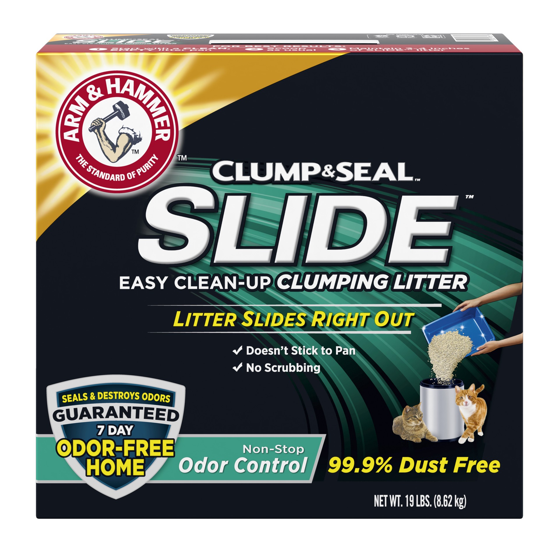 slide 1 of 9, ARM & HAMMER SLIDE Easy Clean-Up Litter, Non-Stop Odor Control, 19lb, 19 lb