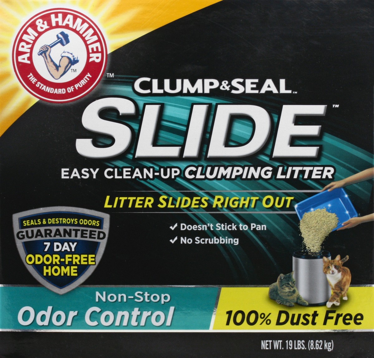 slide 3 of 9, ARM & HAMMER SLIDE Easy Clean-Up Litter, Non-Stop Odor Control, 19lb, 19 lb