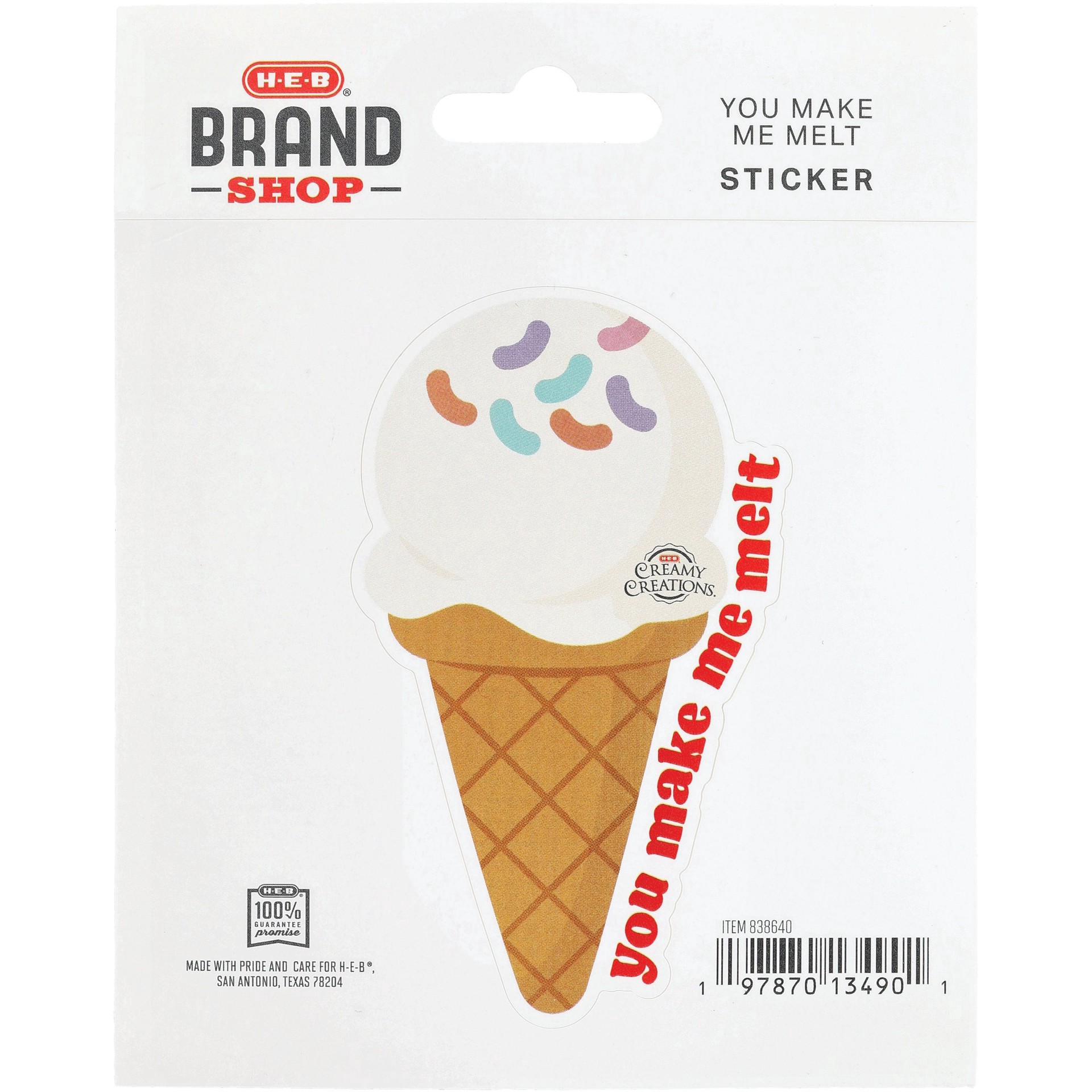 slide 1 of 1, H-E-B Brand Shop Ice Cream Sticker, 1 ct