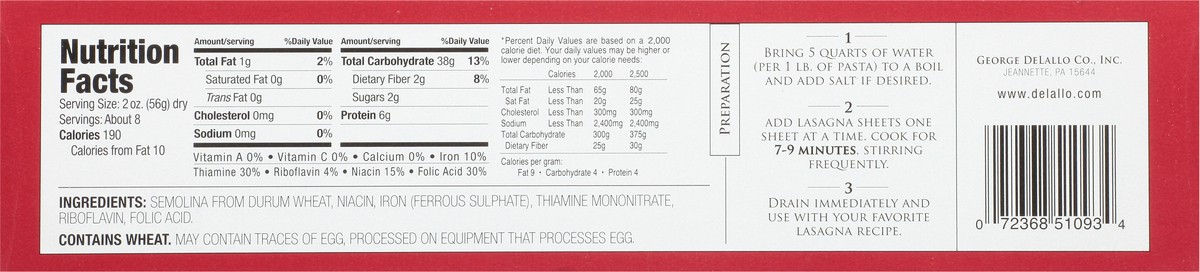 slide 8 of 9, DeLallo Traditional Lasagna 1 lb, 1 lb