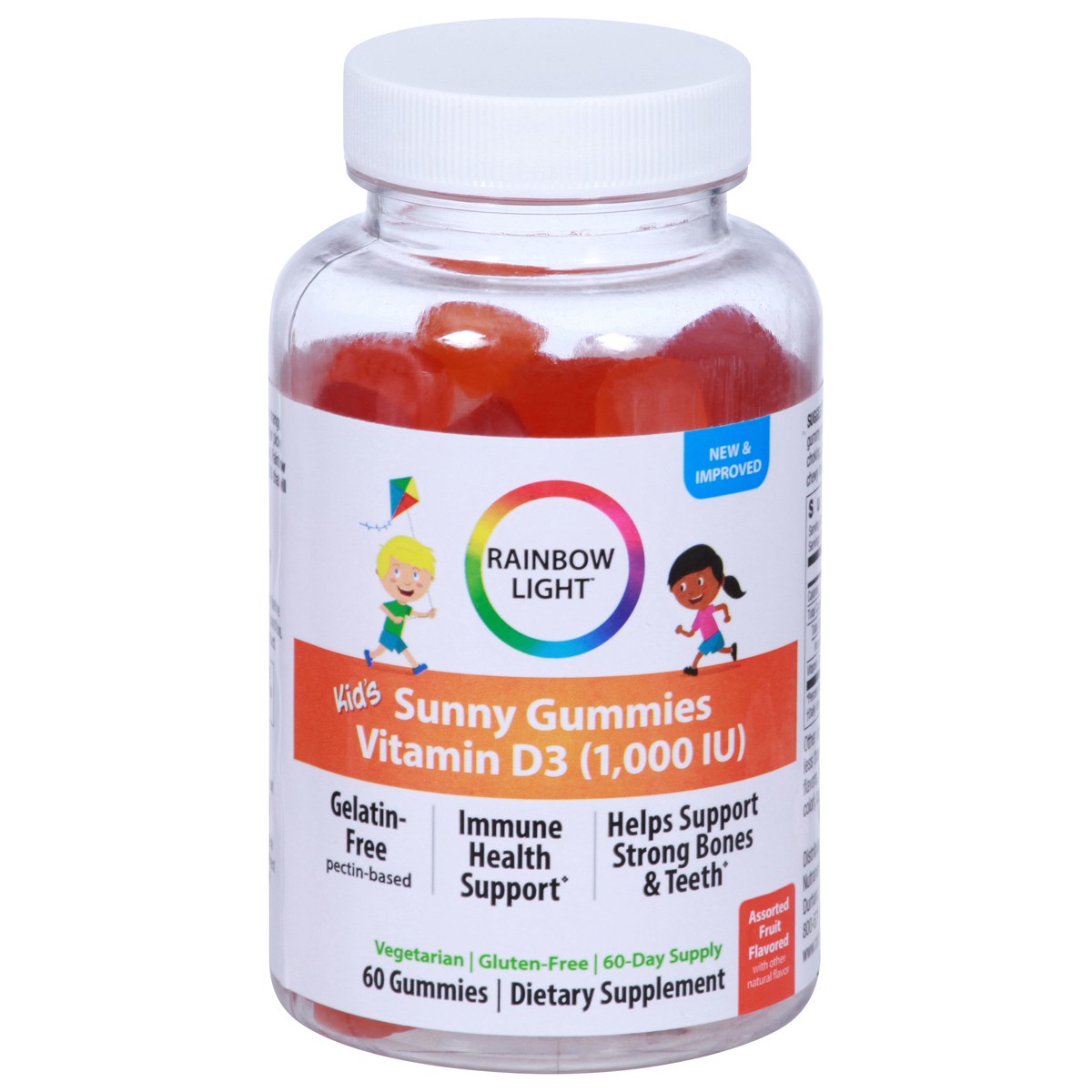 slide 1 of 5, Rainbow Light Sunny 1000 IU Kid's Assorted Fruit Flavored Vitamin D3 60 Gummies, 60 ct