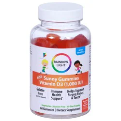 Rainbow Light Sunny 1000 IU Kid's Assorted Fruit Flavored Vitamin D3 60 Gummies