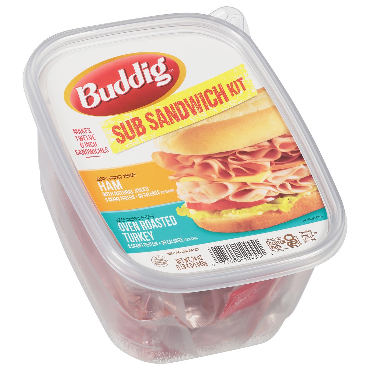 slide 3 of 12, Buddig Ham/Oven Roasted Turkey Sub Sandwich Kit 24 oz, 24 oz