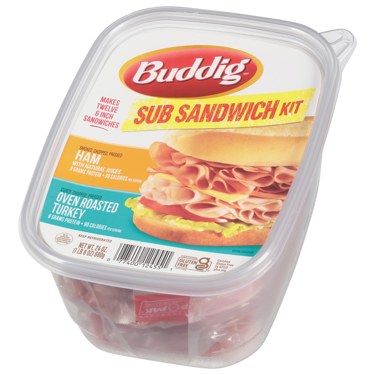 slide 12 of 12, Buddig Ham/Oven Roasted Turkey Sub Sandwich Kit 24 oz, 24 oz