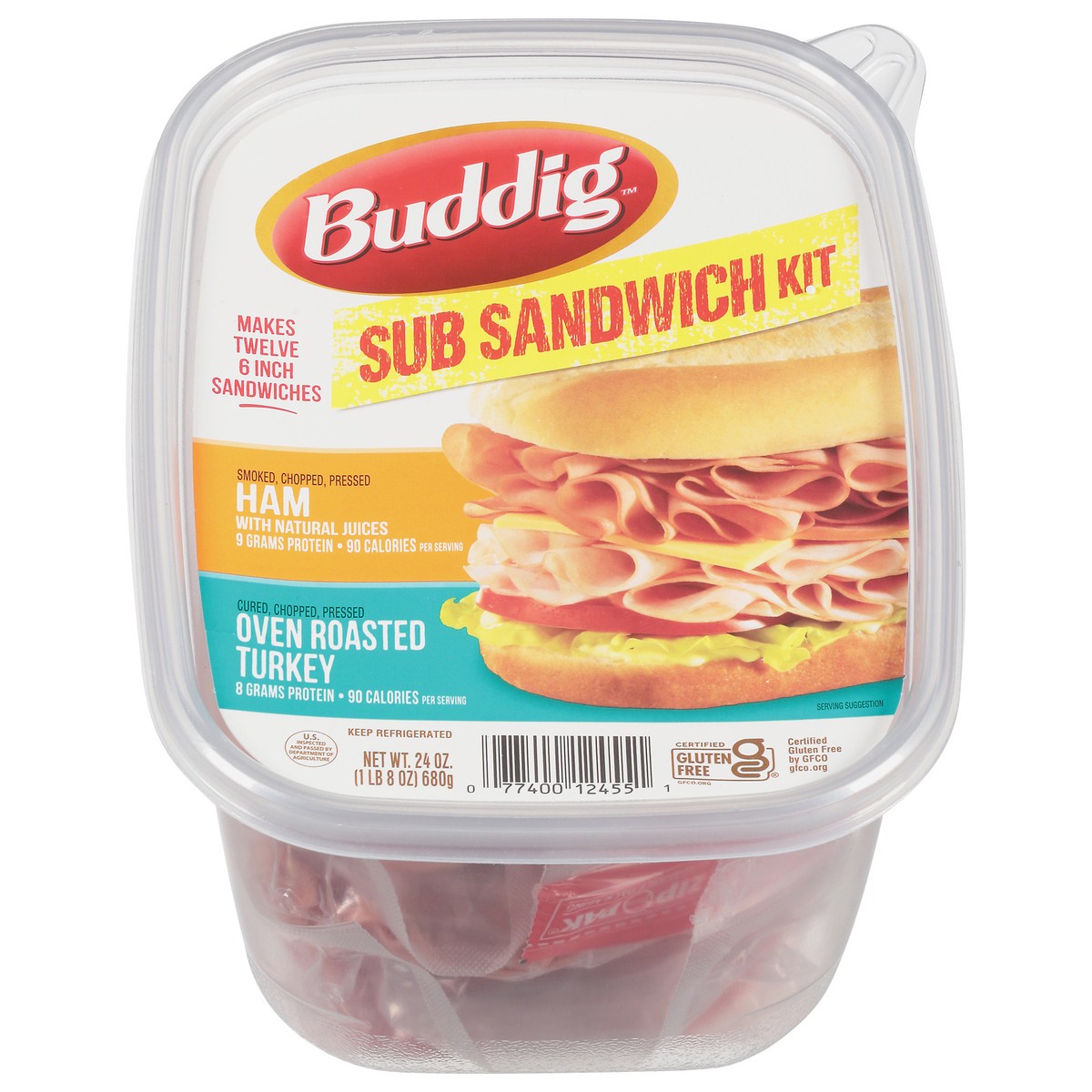 slide 1 of 12, Buddig Ham/Oven Roasted Turkey Sub Sandwich Kit 24 oz, 24 oz