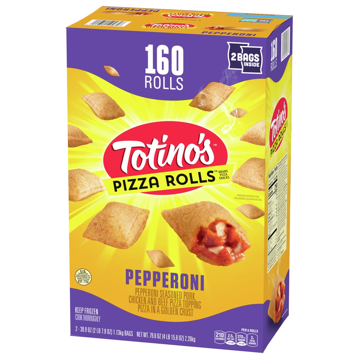 slide 3 of 11, Totino's Pizza Rolls, Pepperoni, 160 Rolls, 79.8 oz Bag, 2 ct