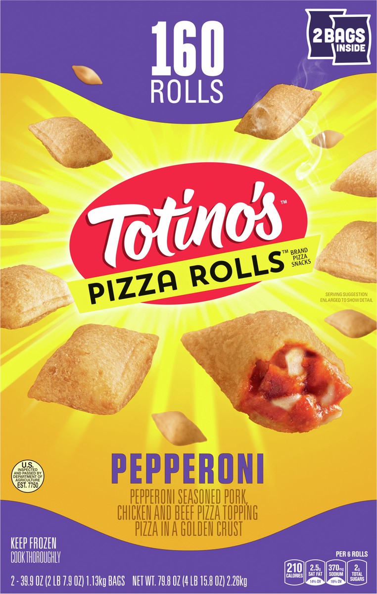 slide 9 of 11, Totino's Pizza Rolls, Pepperoni, 160 Rolls, 79.8 oz Bag, 2 ct