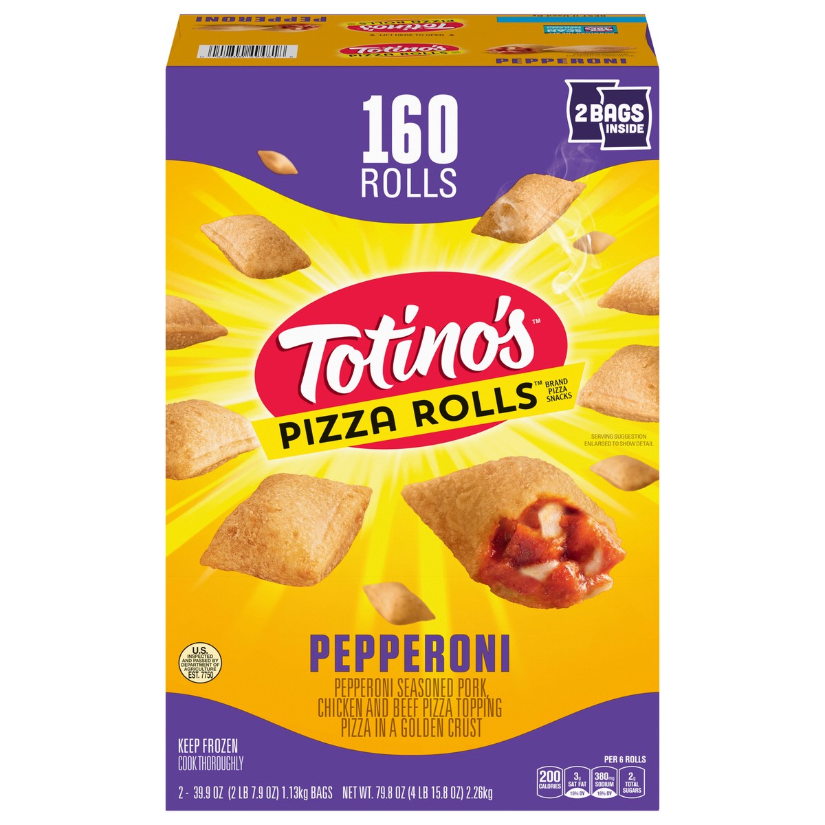 slide 1 of 11, Totino's Pizza Rolls, Pepperoni, 160 Rolls, 79.8 oz Bag, 2 ct