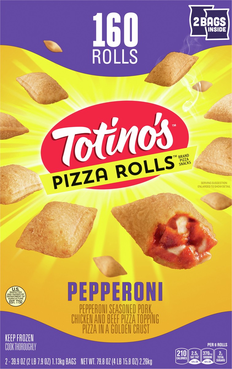 slide 2 of 11, Totino's Pizza Rolls, Pepperoni, 160 Rolls, 79.8 oz Bag, 2 ct