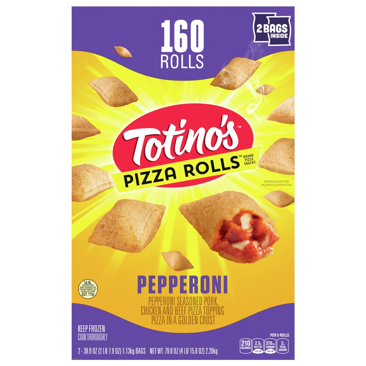 slide 5 of 11, Totino's Pizza Rolls, Pepperoni, 160 Rolls, 79.8 oz Bag, 2 ct