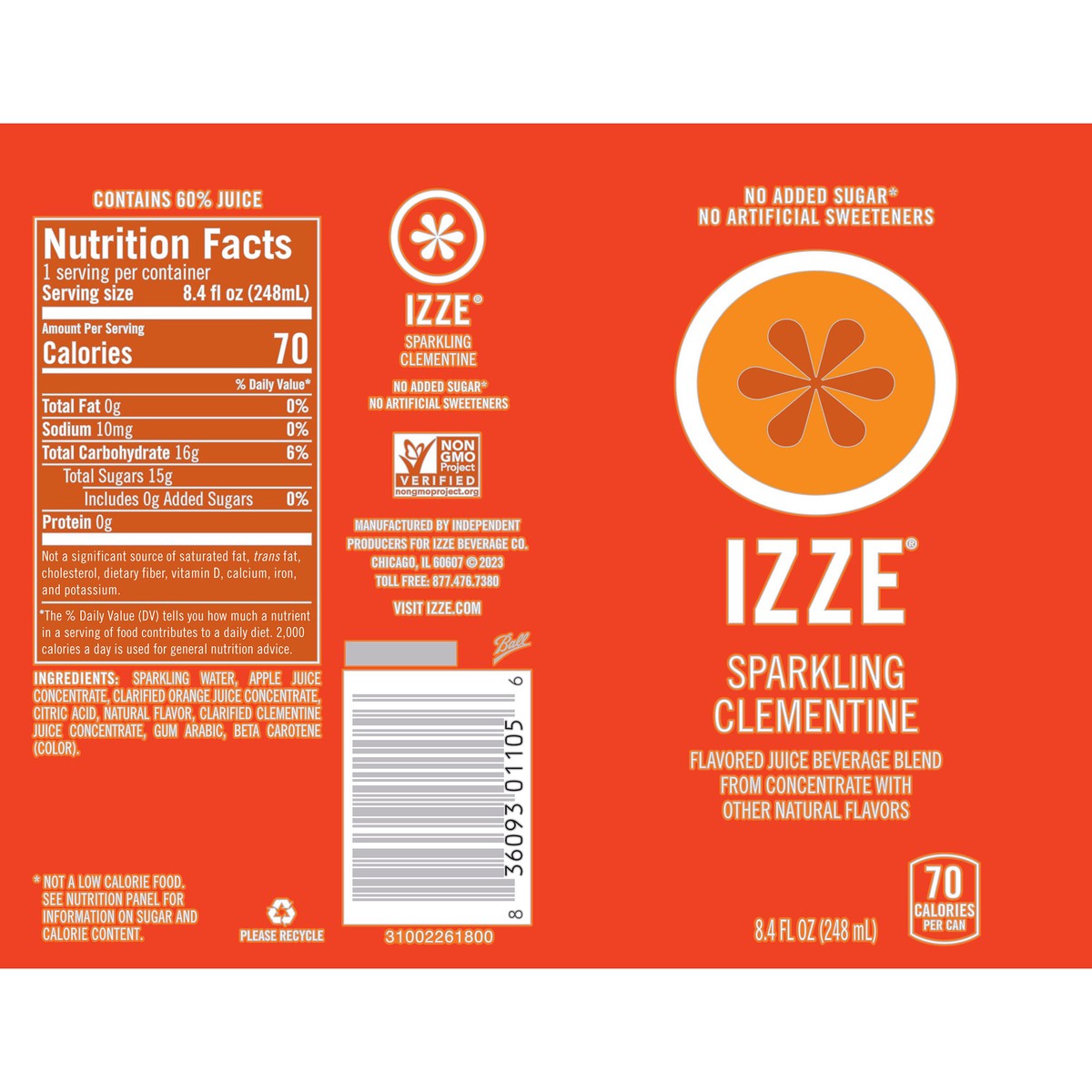 slide 9 of 12, IZZE Sparkling Clementine Juice Beverage- 8.4 fl oz, 8.4 fl oz