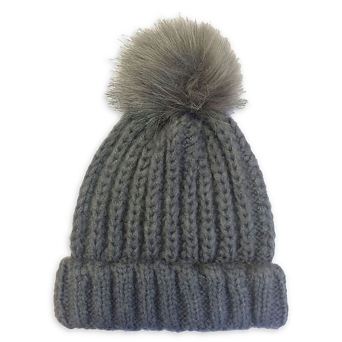 slide 1 of 1, Isaac Mizrahi Ribbed Cuffed Women's Beanie with Pom-Pom - Grey, 1 ct