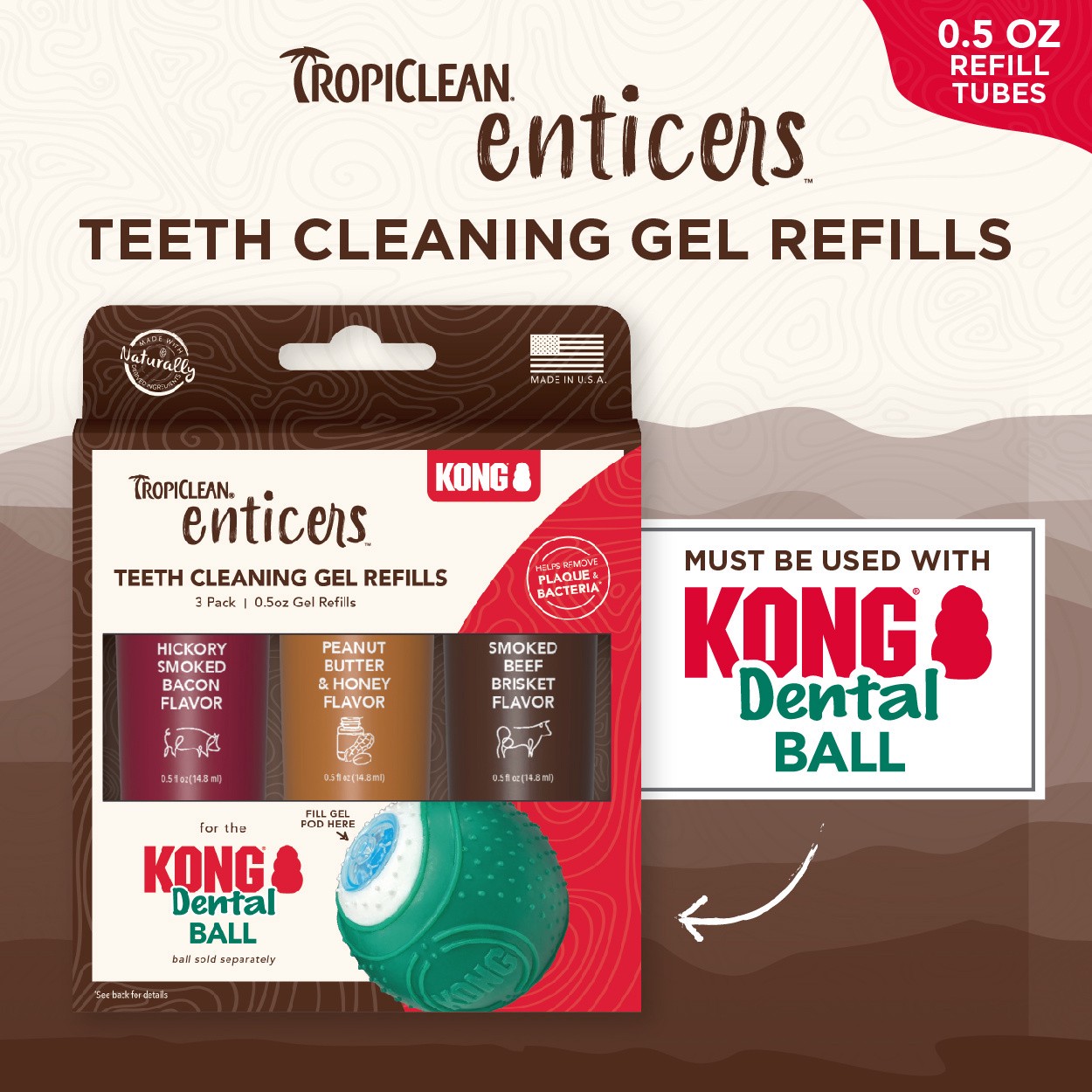 slide 3 of 10, TropiClean® Enticers Teeth Cleaning Gel Refills For Kong® Dental Ball (Ball Sold Separately), 3 ct