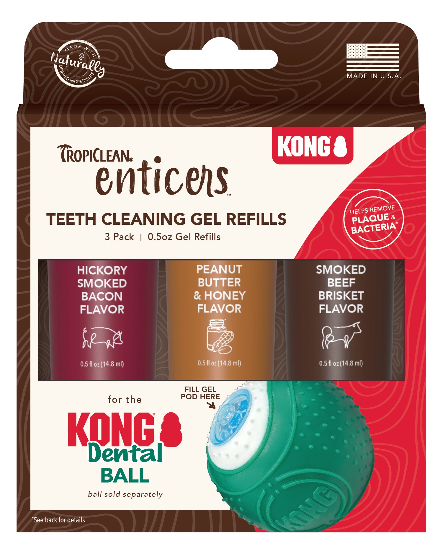slide 1 of 10, TropiClean® Enticers Teeth Cleaning Gel Refills For Kong® Dental Ball (Ball Sold Separately), 3 ct