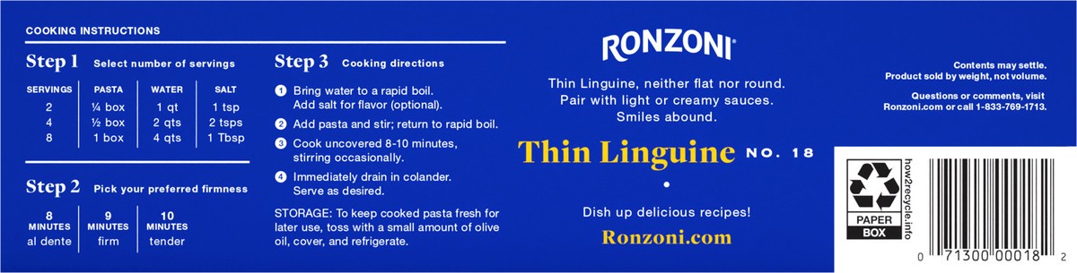 slide 2 of 9, Ronzoni Thin Linguine, 16 oz, Thin, Flat, Versatile Non-GMO Pasta, 1 lb