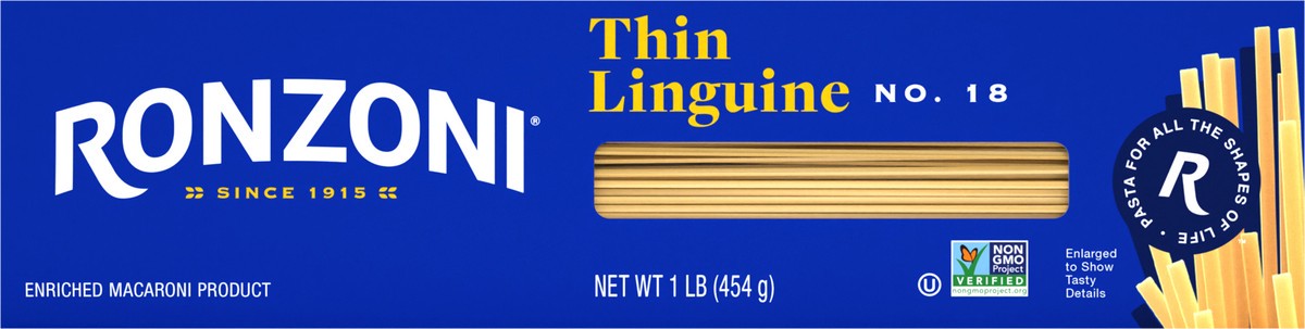 slide 8 of 9, Ronzoni Thin Linguine, 16 oz, Thin, Flat, Versatile Non-GMO Pasta, 1 lb