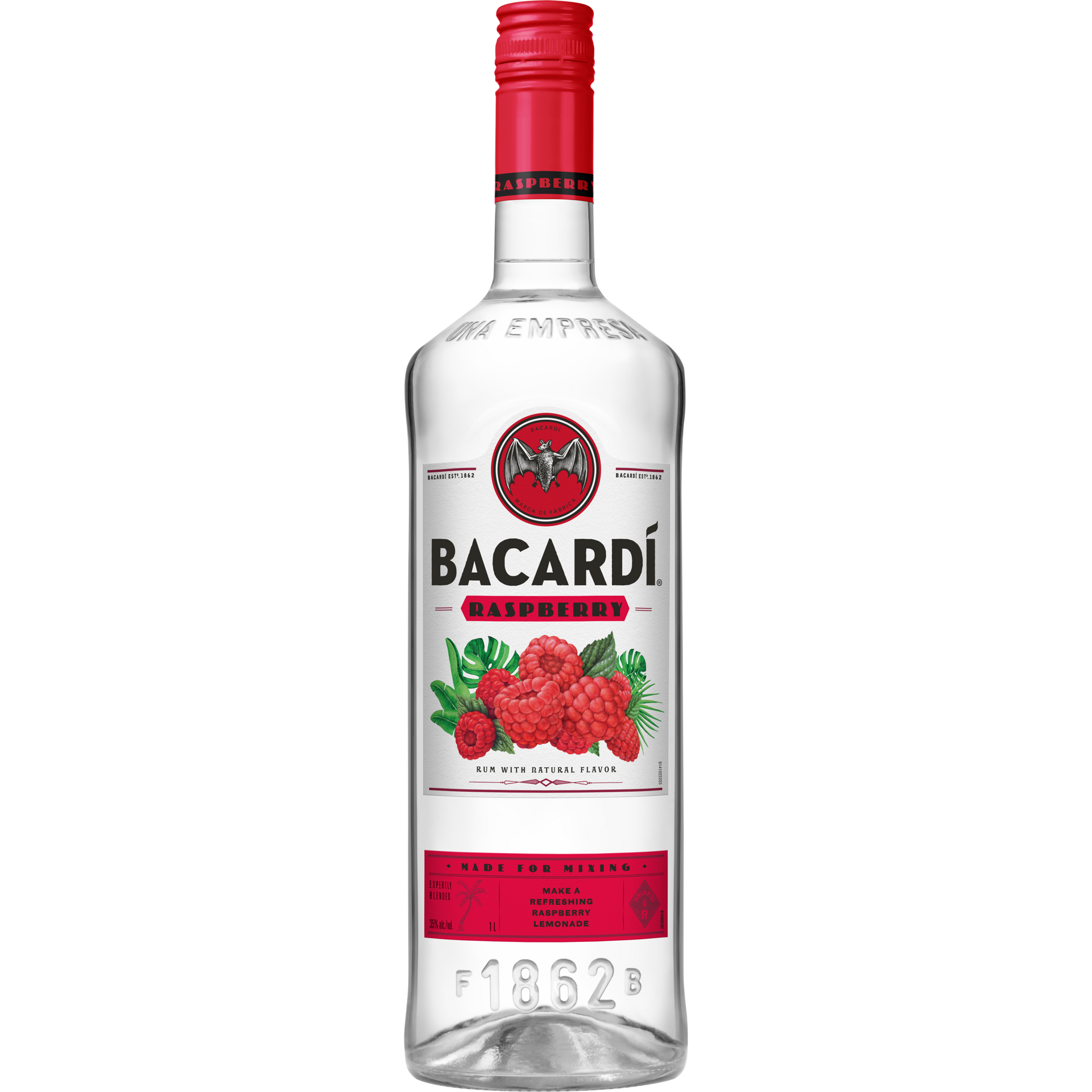 slide 2 of 5, Bacardí Bacardi Raspberry Rum, Gluten Free 35% 100Cl/1L, 1 liter