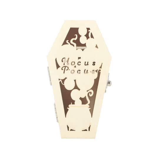 slide 1 of 4, Mini Hocus Pocus Coffin Diy Led Wood Decor By Make Market, 2.3 in x 1.5 in x 4.4 in