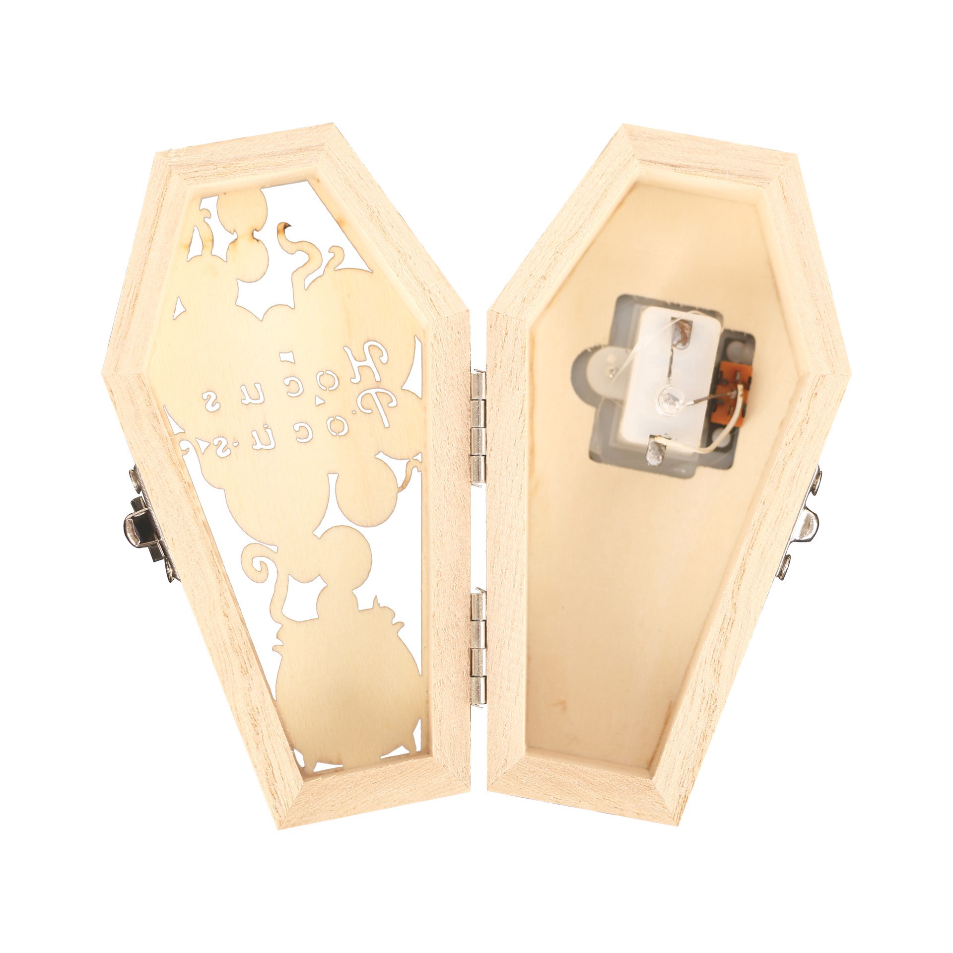 slide 3 of 4, Mini Hocus Pocus Coffin Diy Led Wood Decor By Make Market, 2.3 in x 1.5 in x 4.4 in