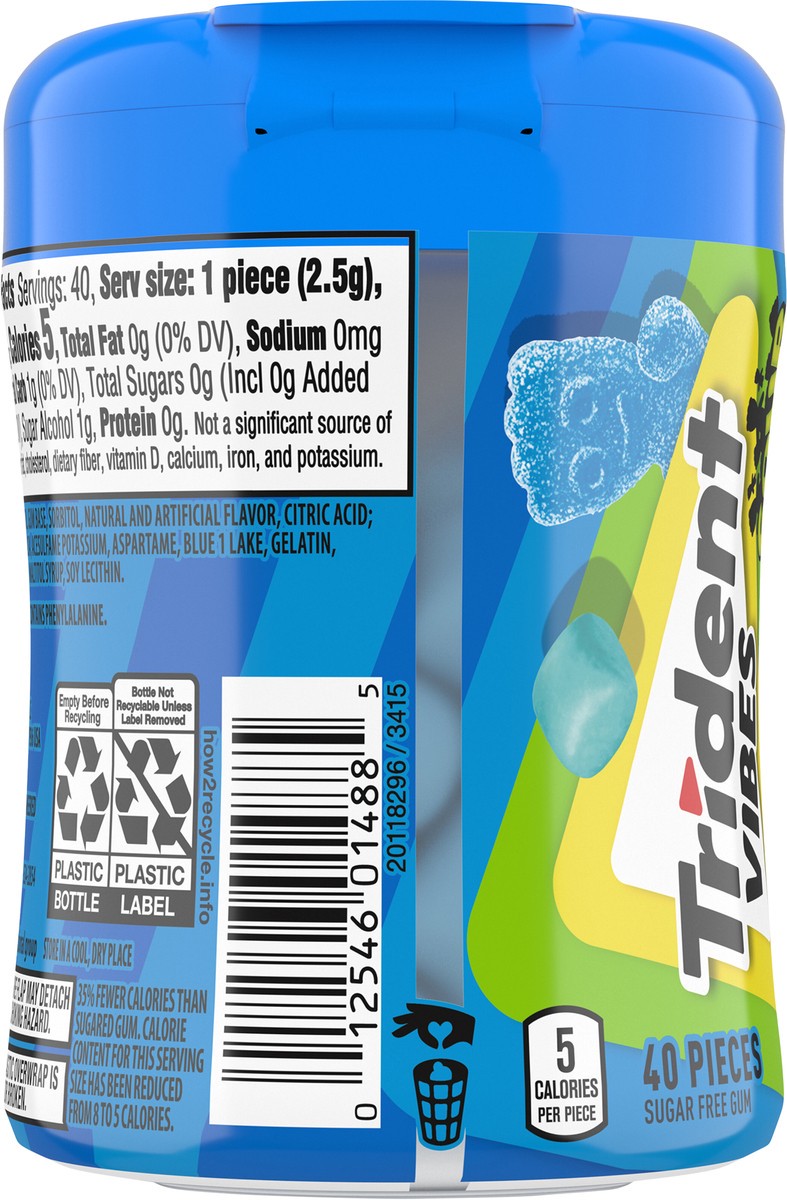 slide 9 of 9, Trident Vibes SOUR PATCH KIDS Blue Raspberry Sugar Free Gum, 40 Piece Bottle, 3.25 oz