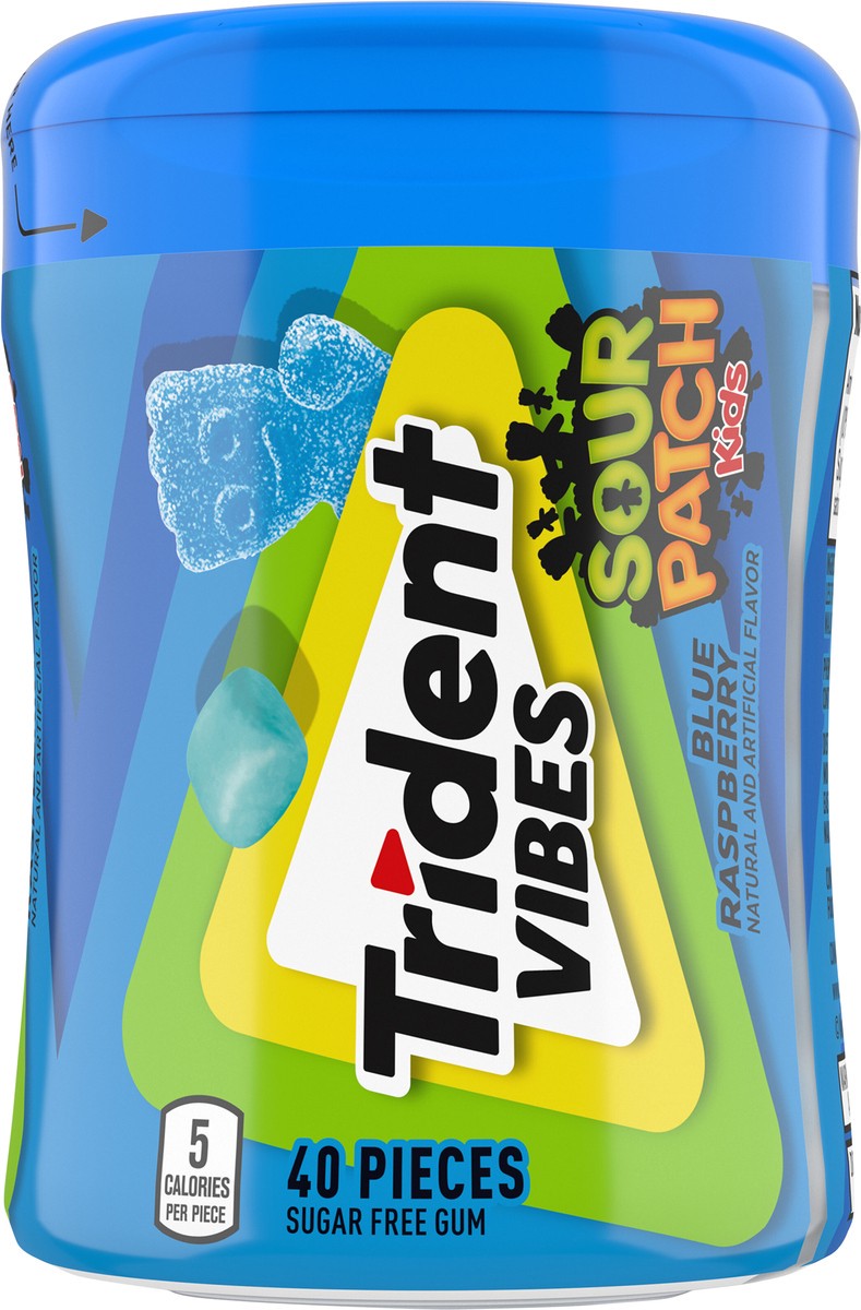 slide 5 of 9, Trident Vibes SOUR PATCH KIDS Blue Raspberry Sugar Free Gum, 40 Piece Bottle, 3.25 oz