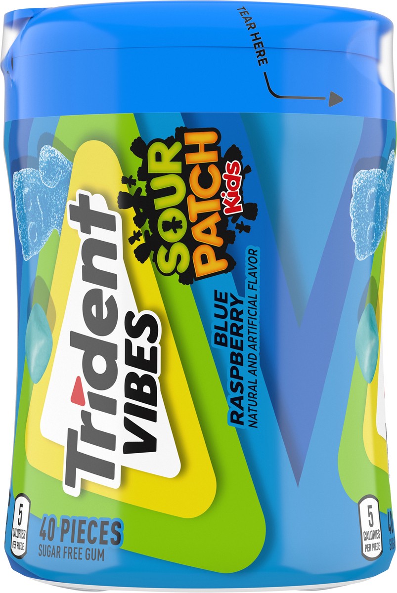 slide 6 of 9, Trident Vibes SOUR PATCH KIDS Blue Raspberry Sugar Free Gum, 40 Piece Bottle, 3.25 oz