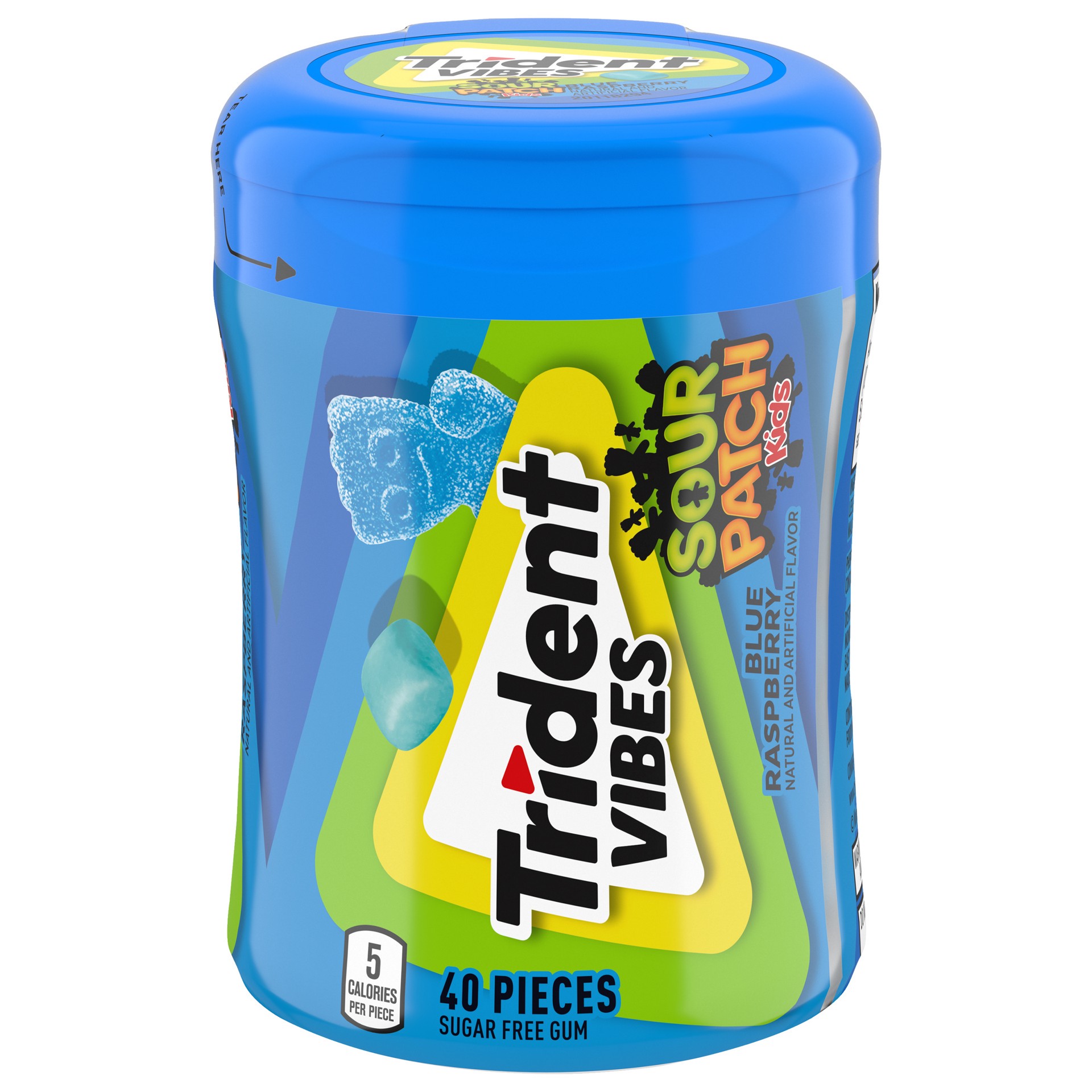 slide 1 of 9, Trident Vibes SOUR PATCH KIDS Blue Raspberry Sugar Free Gum, 40 Piece Bottle, 3.25 oz