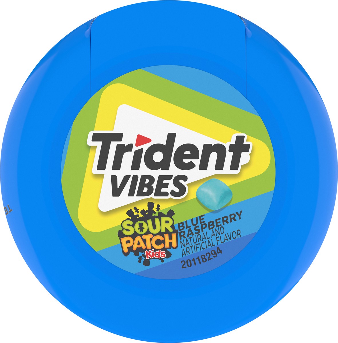 slide 4 of 9, Trident Vibes SOUR PATCH KIDS Blue Raspberry Sugar Free Gum, 40 Piece Bottle, 3.25 oz