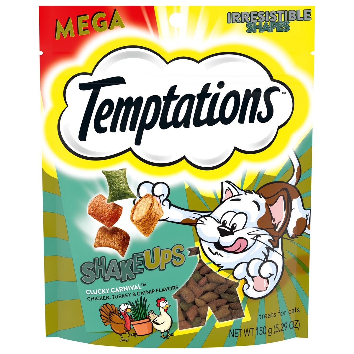 slide 1 of 3, Temptations ShakeUps Mega Clucky Carnival Treats for Cats Mega 5.29 oz, 5.29 oz