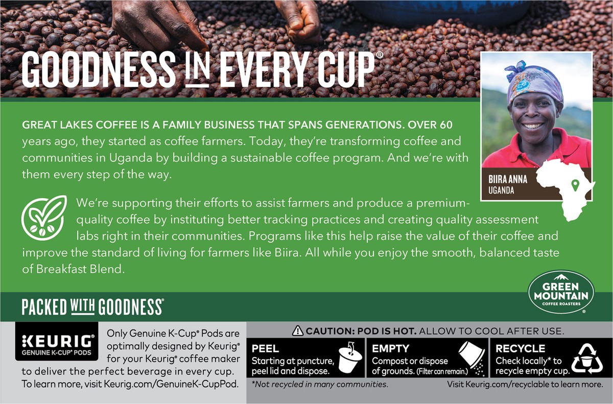 slide 5 of 9, Green Mountain Coffee Roasters Breakfast Blend Single-Serve Keurig K-Cup Pods, Light Roast Coffee, 10 Count, 10 ct