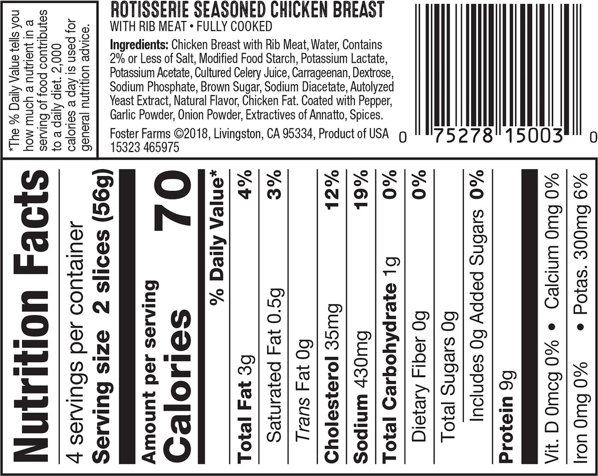 slide 4 of 8, Foster Farms Rotisserie Seasoned Chicken Breast Deli Meat - 8 oz, 8 oz