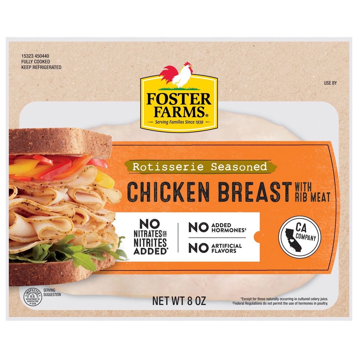 slide 1 of 8, Foster Farms Rotisserie Seasoned Chicken Breast Deli Meat - 8 oz, 8 oz